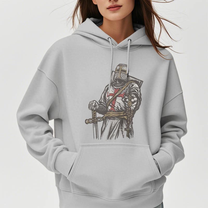 christiandiscipleshop Modern Style Crusader's Valor and Faith Fleece Lined Polyester Hoodie