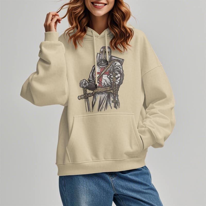 christiandiscipleshop Modern Style Crusader's Valor and Faith Fleece Lined Polyester Hoodie