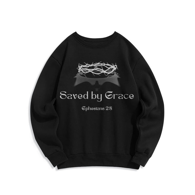 Christiandiscipleshop Quotation Style Saved By Grace Crown Fleece Lined Polyester Sweatshirt