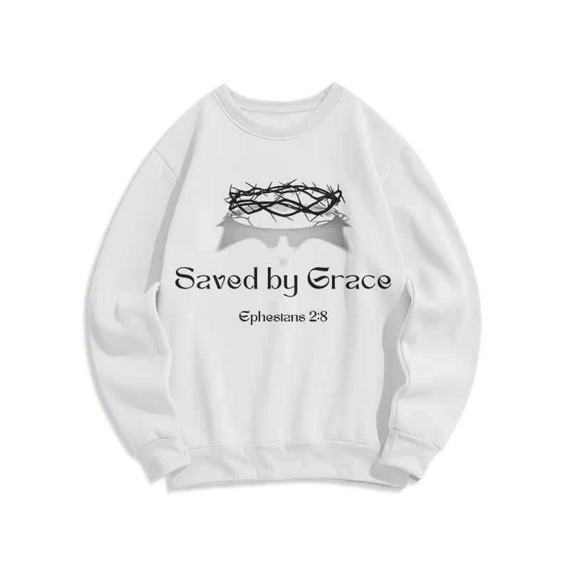 Christiandiscipleshop Quotation Style Saved By Grace Crown Fleece Lined Polyester Sweatshirt