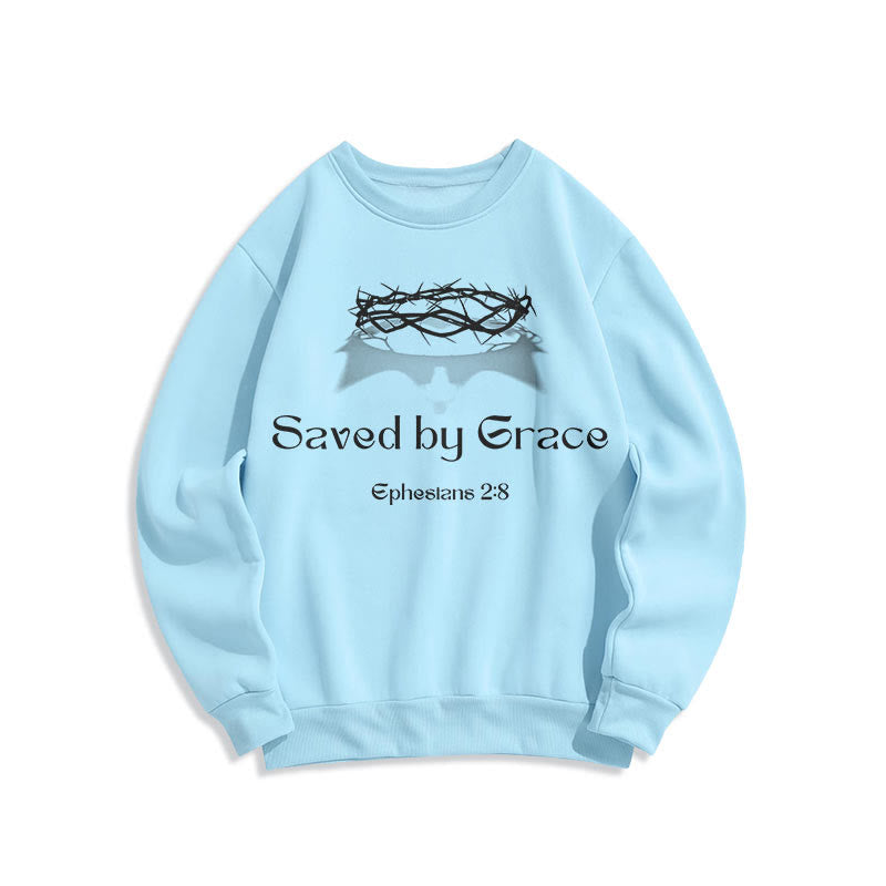 Christiandiscipleshop Quotation Style Saved By Grace Crown Fleece Lined Polyester Sweatshirt