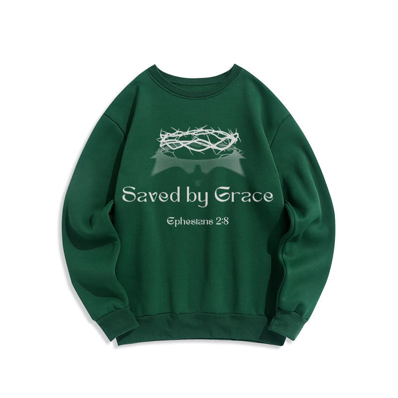 Christiandiscipleshop Quotation Style Saved By Grace Crown Fleece Lined Polyester Sweatshirt