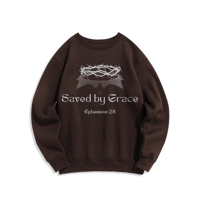 Christiandiscipleshop Quotation Style Saved By Grace Crown Fleece Lined Polyester Sweatshirt