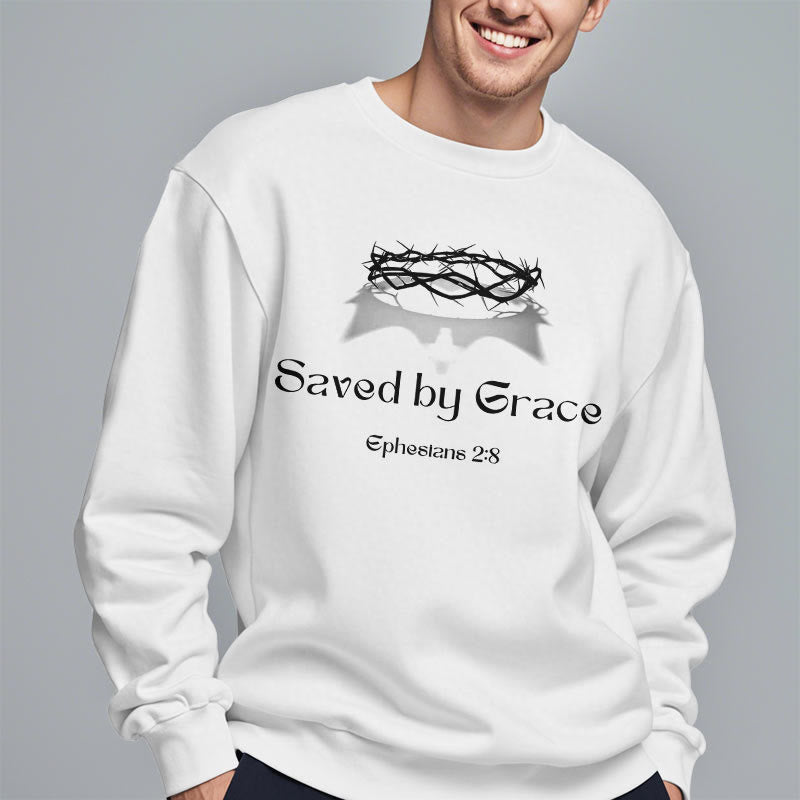 Christiandiscipleshop Quotation Style Saved By Grace Crown Fleece Lined Polyester Sweatshirt