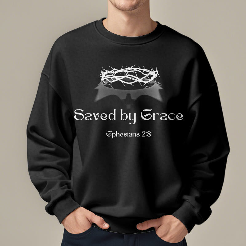 Christiandiscipleshop Quotation Style Saved By Grace Crown Fleece Lined Polyester Sweatshirt