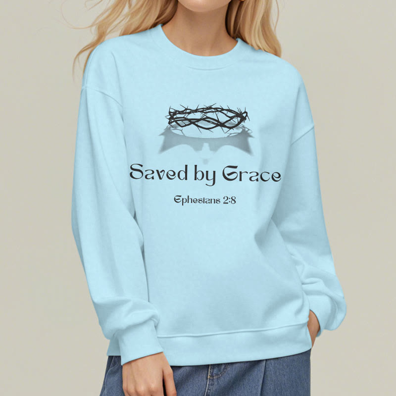 Christiandiscipleshop Quotation Style Saved By Grace Crown Fleece Lined Polyester Sweatshirt