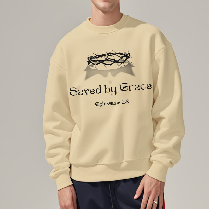 Christiandiscipleshop Quotation Style Saved By Grace Crown Fleece Lined Polyester Sweatshirt