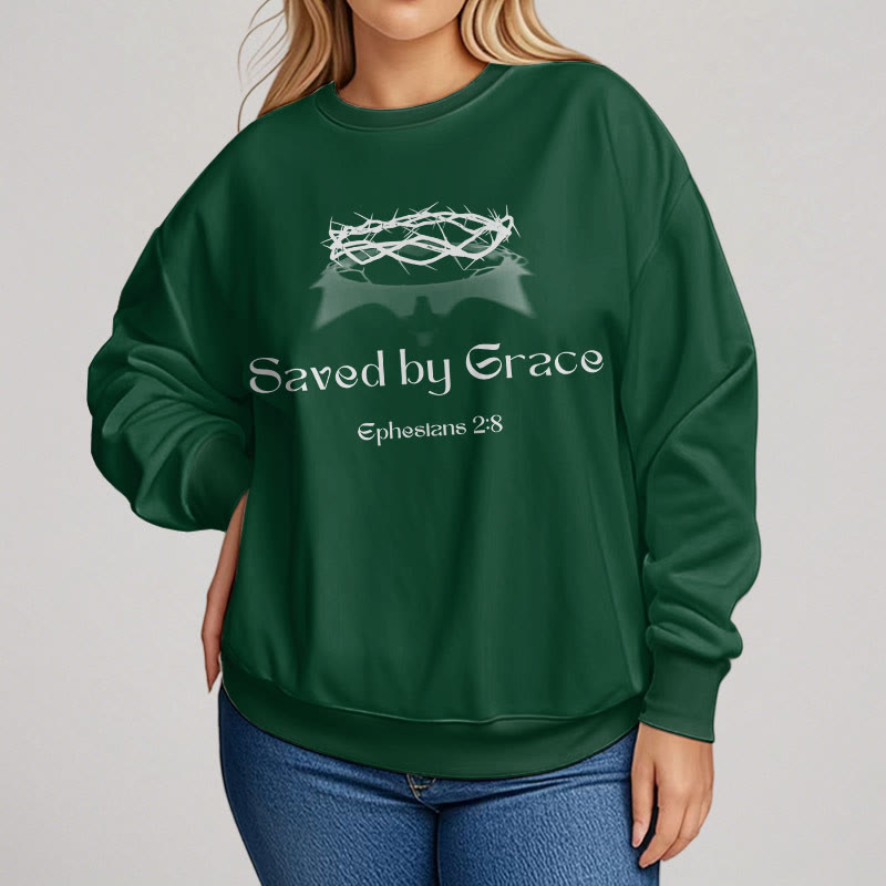 Christiandiscipleshop Quotation Style Saved By Grace Crown Fleece Lined Polyester Sweatshirt