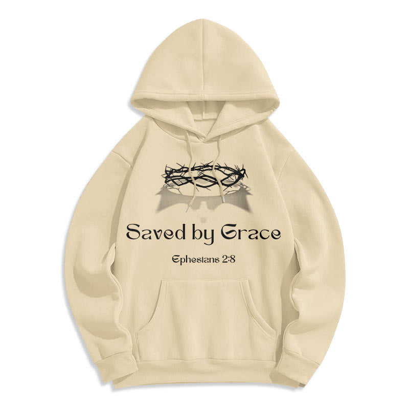 Christiandiscipleshop Quotation Style Saved By Grace Crown Fleece Lined Polyester Hoodie