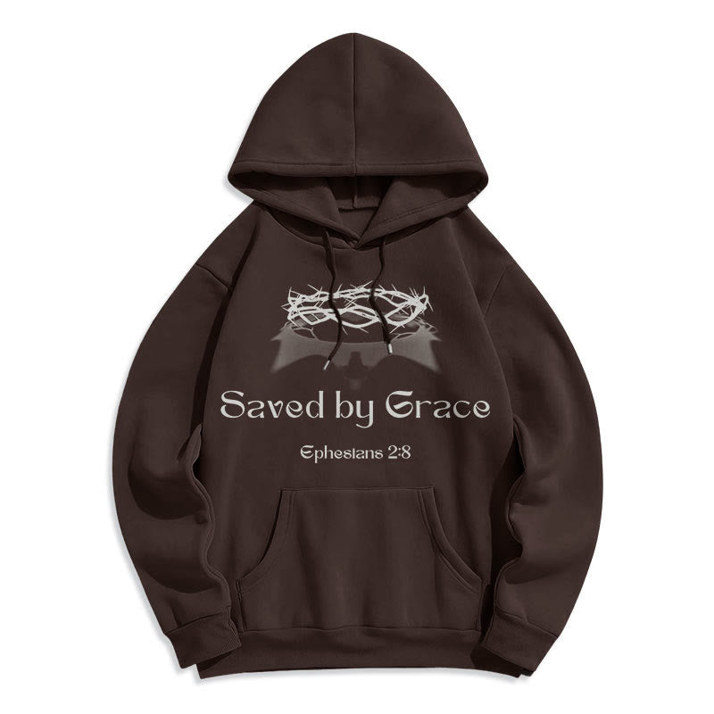 Christiandiscipleshop Quotation Style Saved By Grace Crown Fleece Lined Polyester Hoodie