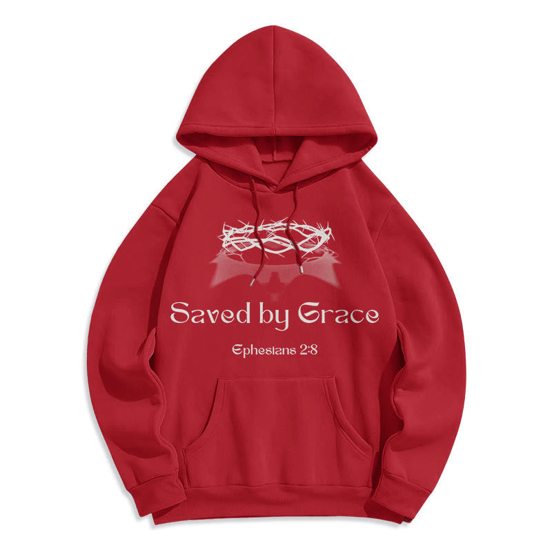 Christiandiscipleshop Quotation Style Saved By Grace Crown Fleece Lined Polyester Hoodie