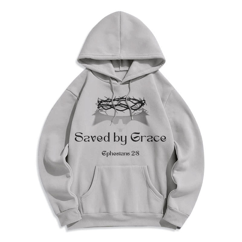 Christiandiscipleshop Quotation Style Saved By Grace Crown Fleece Lined Polyester Hoodie