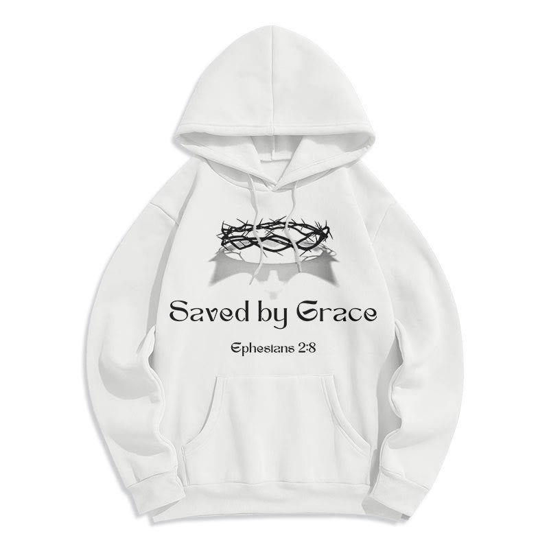 Christiandiscipleshop Quotation Style Saved By Grace Crown Fleece Lined Polyester Hoodie