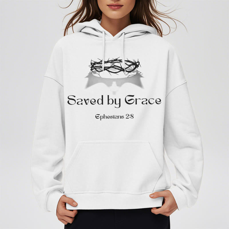 Christiandiscipleshop Quotation Style Saved By Grace Crown Fleece Lined Polyester Hoodie
