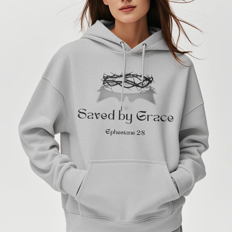 Christiandiscipleshop Quotation Style Saved By Grace Crown Fleece Lined Polyester Hoodie