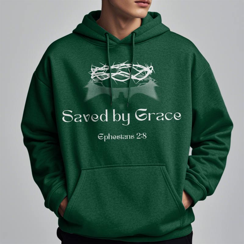 Christiandiscipleshop Quotation Style Saved By Grace Crown Fleece Lined Polyester Hoodie