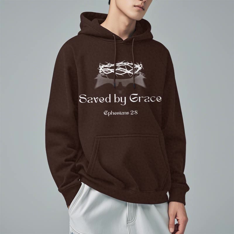 Christiandiscipleshop Quotation Style Saved By Grace Crown Fleece Lined Polyester Hoodie