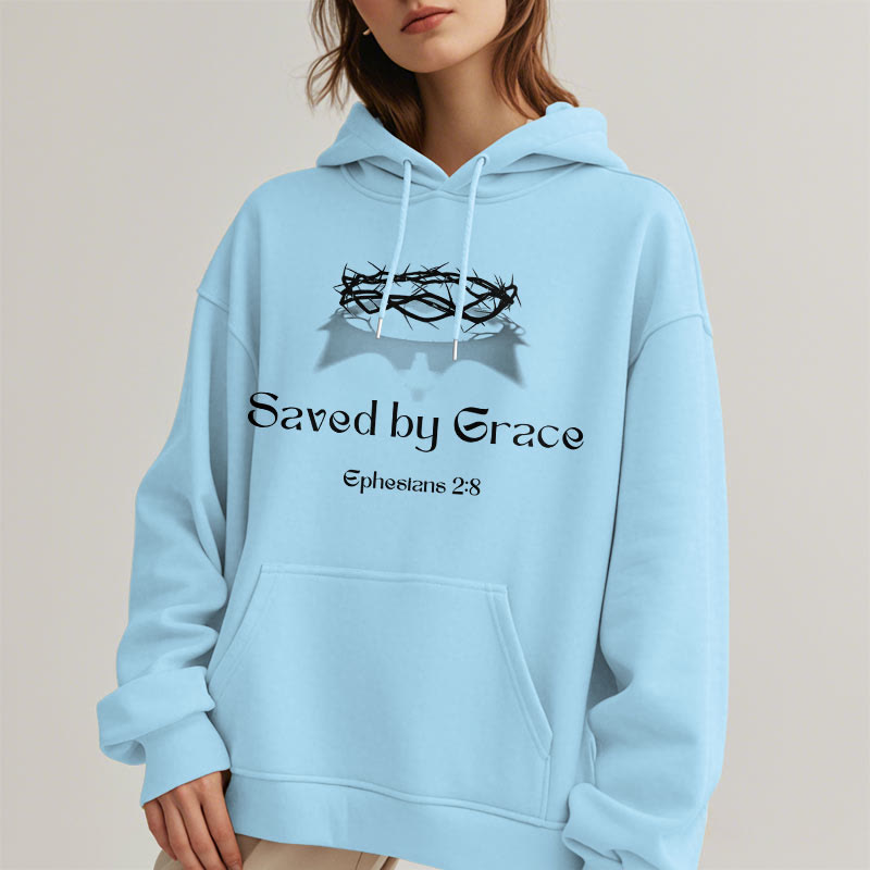Christiandiscipleshop Quotation Style Saved By Grace Crown Fleece Lined Polyester Hoodie