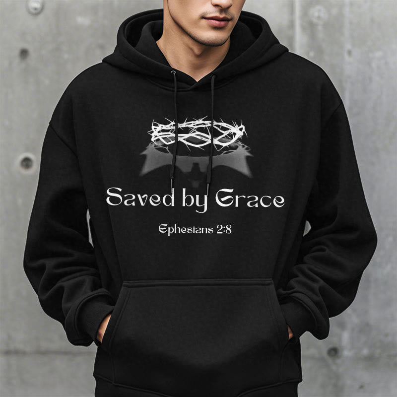Christiandiscipleshop Quotation Style Saved By Grace Crown Fleece Lined Polyester Hoodie