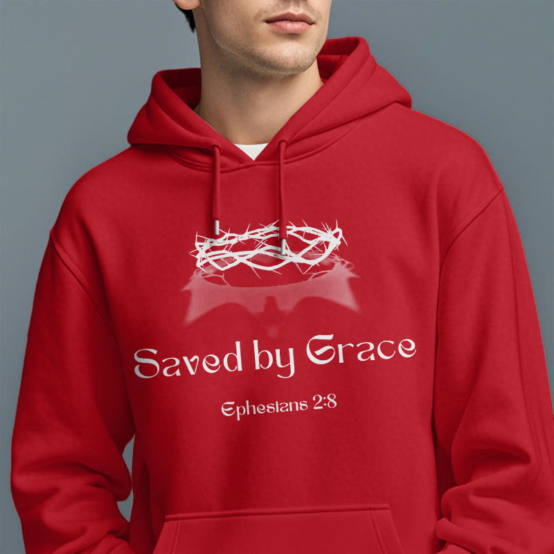 Christiandiscipleshop Quotation Style Saved By Grace Crown Fleece Lined Polyester Hoodie
