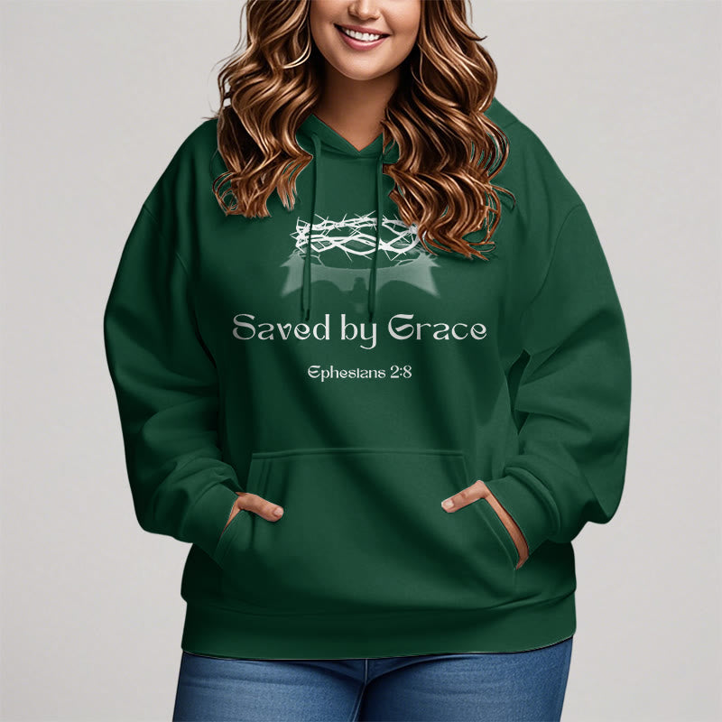 Christiandiscipleshop Quotation Style Saved By Grace Crown Fleece Lined Polyester Hoodie