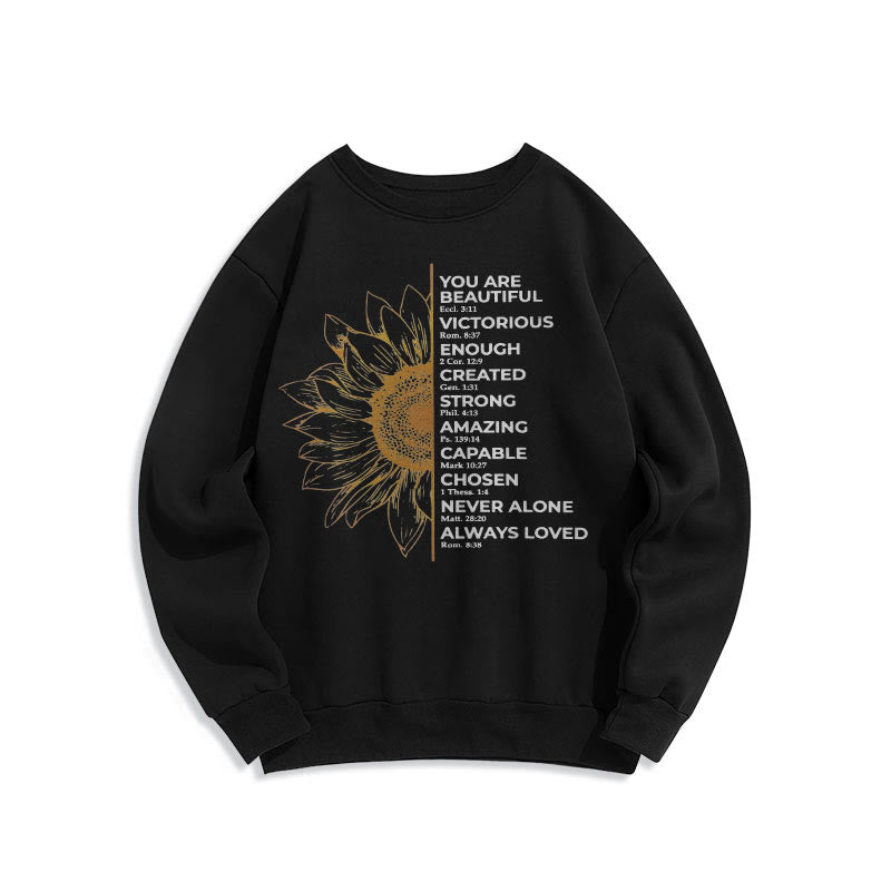 Christiandiscipleshop Quotation Style Sunflower Strength Positivity Fleece Lined Polyester Sweatshirt