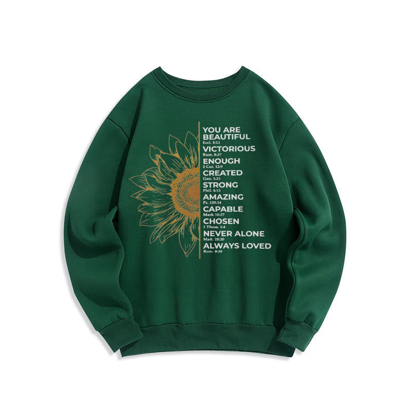 Christiandiscipleshop Quotation Style Sunflower Strength Positivity Fleece Lined Polyester Sweatshirt