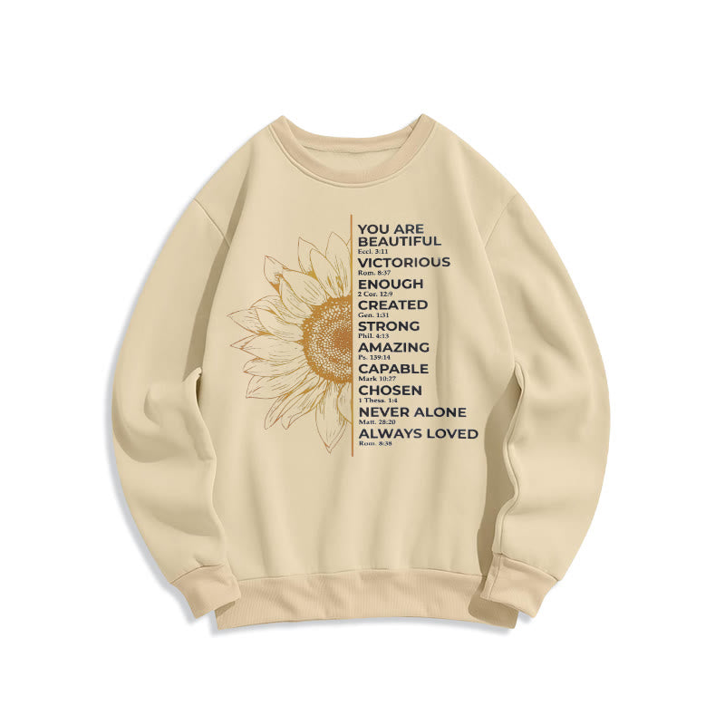 Christiandiscipleshop Quotation Style Sunflower Strength Positivity Fleece Lined Polyester Sweatshirt