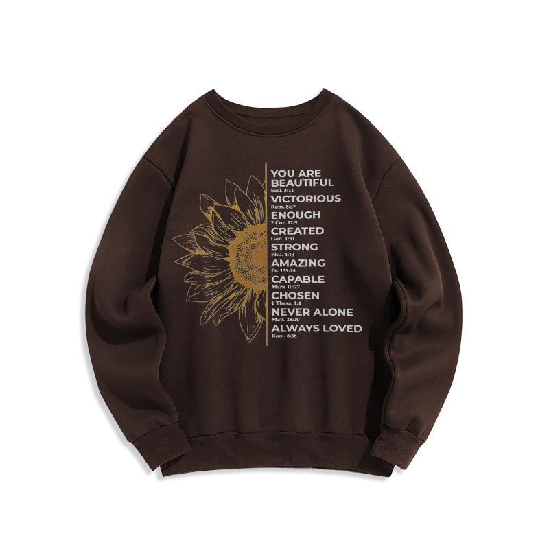 Christiandiscipleshop Quotation Style Sunflower Strength Positivity Fleece Lined Polyester Sweatshirt