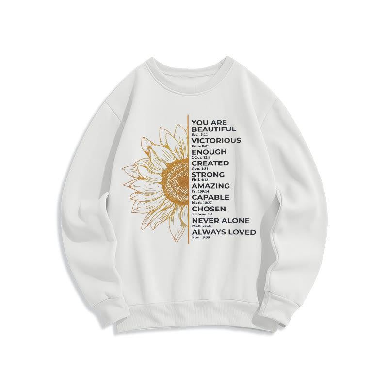 Christiandiscipleshop Quotation Style Sunflower Strength Positivity Fleece Lined Polyester Sweatshirt