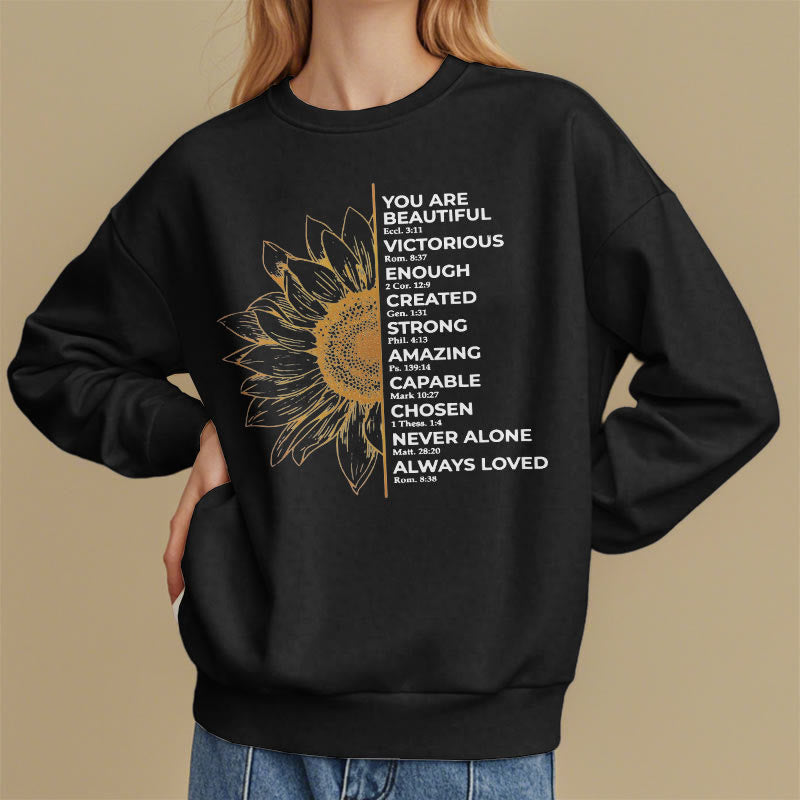 Christiandiscipleshop Quotation Style Sunflower Strength Positivity Fleece Lined Polyester Sweatshirt