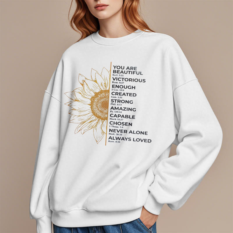 Christiandiscipleshop Quotation Style Sunflower Strength Positivity Fleece Lined Polyester Sweatshirt