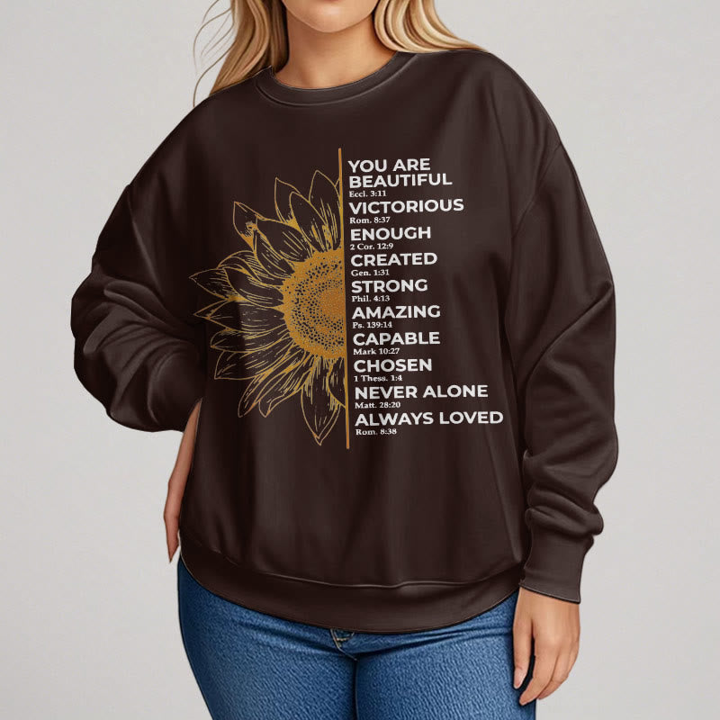 Christiandiscipleshop Quotation Style Sunflower Strength Positivity Fleece Lined Polyester Sweatshirt