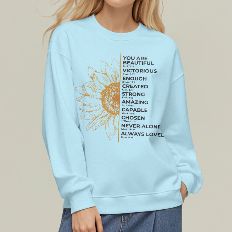 Christiandiscipleshop Quotation Style Sunflower Strength Positivity Fleece Lined Polyester Sweatshirt
