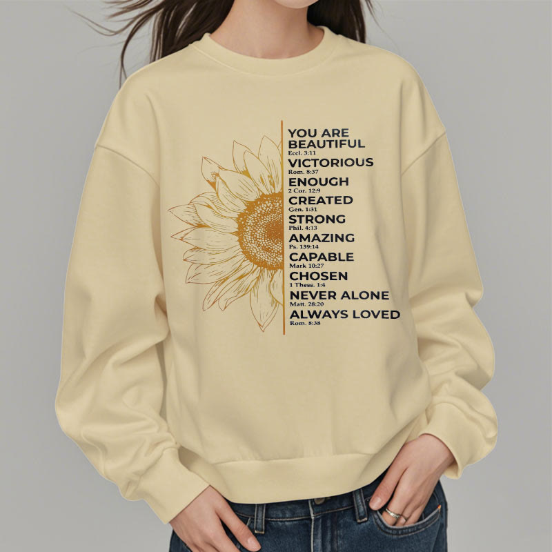Christiandiscipleshop Quotation Style Sunflower Strength Positivity Fleece Lined Polyester Sweatshirt