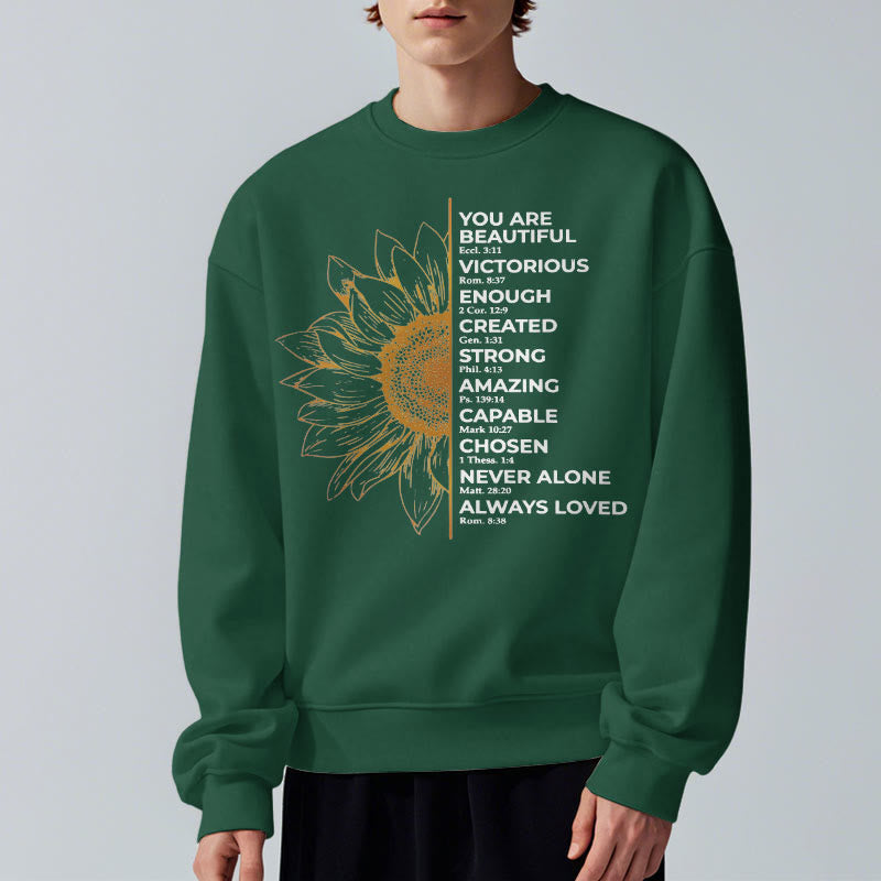 Christiandiscipleshop Quotation Style Sunflower Strength Positivity Fleece Lined Polyester Sweatshirt
