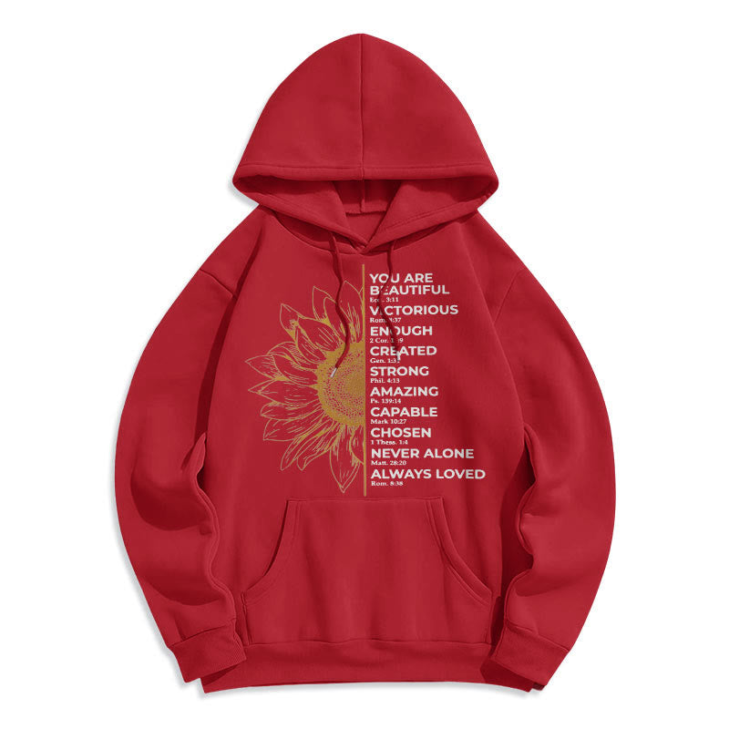 Christiandiscipleshop Quotation Style Sunflower Strength Positivity Fleece Lined Polyester Hoodie