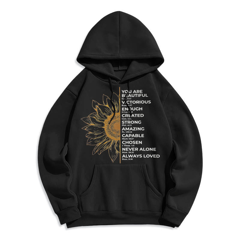 Christiandiscipleshop Quotation Style Sunflower Strength Positivity Fleece Lined Polyester Hoodie
