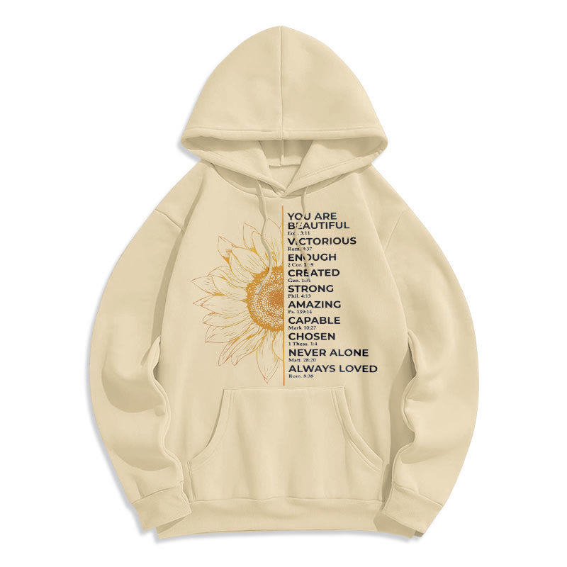 Christiandiscipleshop Quotation Style Sunflower Strength Positivity Fleece Lined Polyester Hoodie