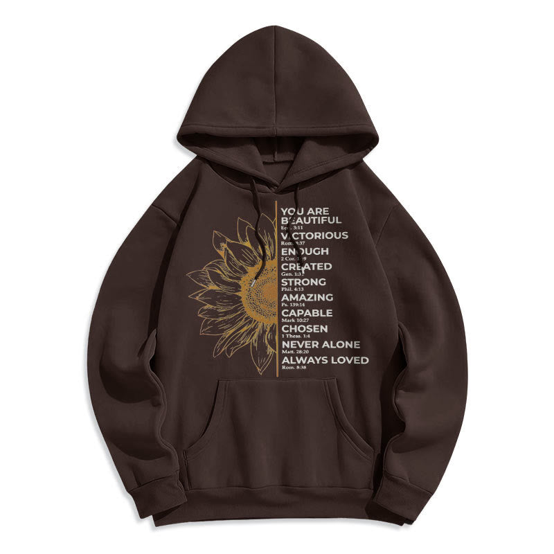 Christiandiscipleshop Quotation Style Sunflower Strength Positivity Fleece Lined Polyester Hoodie