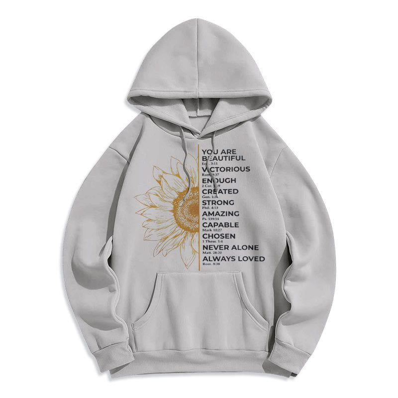 Christiandiscipleshop Quotation Style Sunflower Strength Positivity Fleece Lined Polyester Hoodie