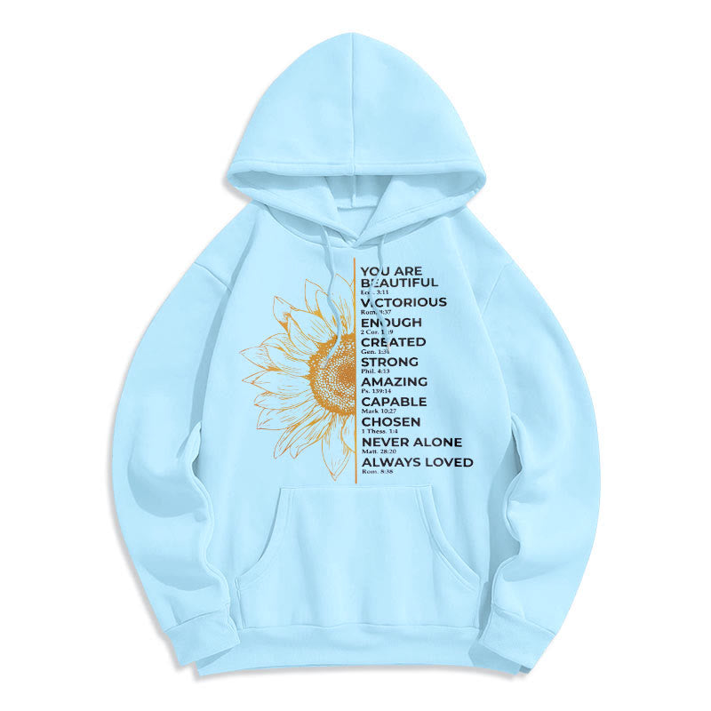 Christiandiscipleshop Quotation Style Sunflower Strength Positivity Fleece Lined Polyester Hoodie