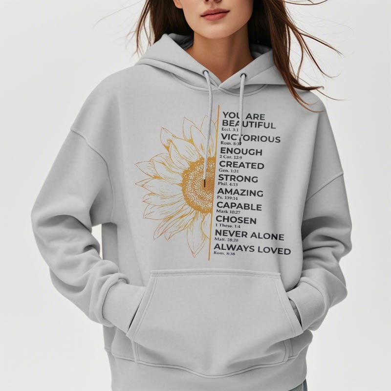 Christiandiscipleshop Quotation Style Sunflower Strength Positivity Fleece Lined Polyester Hoodie
