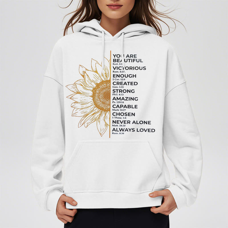 Christiandiscipleshop Quotation Style Sunflower Strength Positivity Fleece Lined Polyester Hoodie
