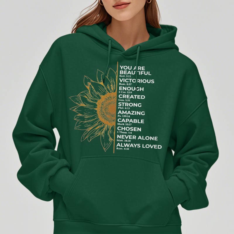 Christiandiscipleshop Quotation Style Sunflower Strength Positivity Fleece Lined Polyester Hoodie