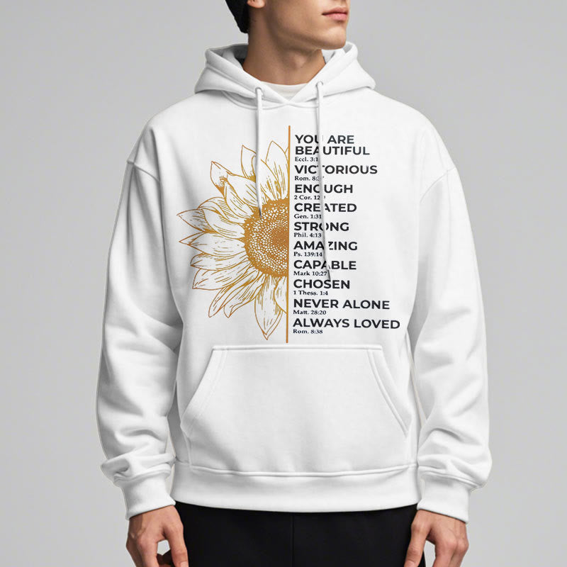 Christiandiscipleshop Quotation Style Sunflower Strength Positivity Fleece Lined Polyester Hoodie
