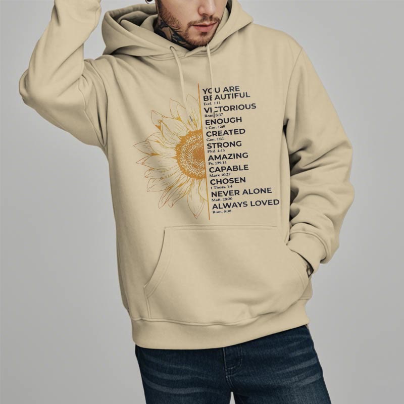 Christiandiscipleshop Quotation Style Sunflower Strength Positivity Fleece Lined Polyester Hoodie