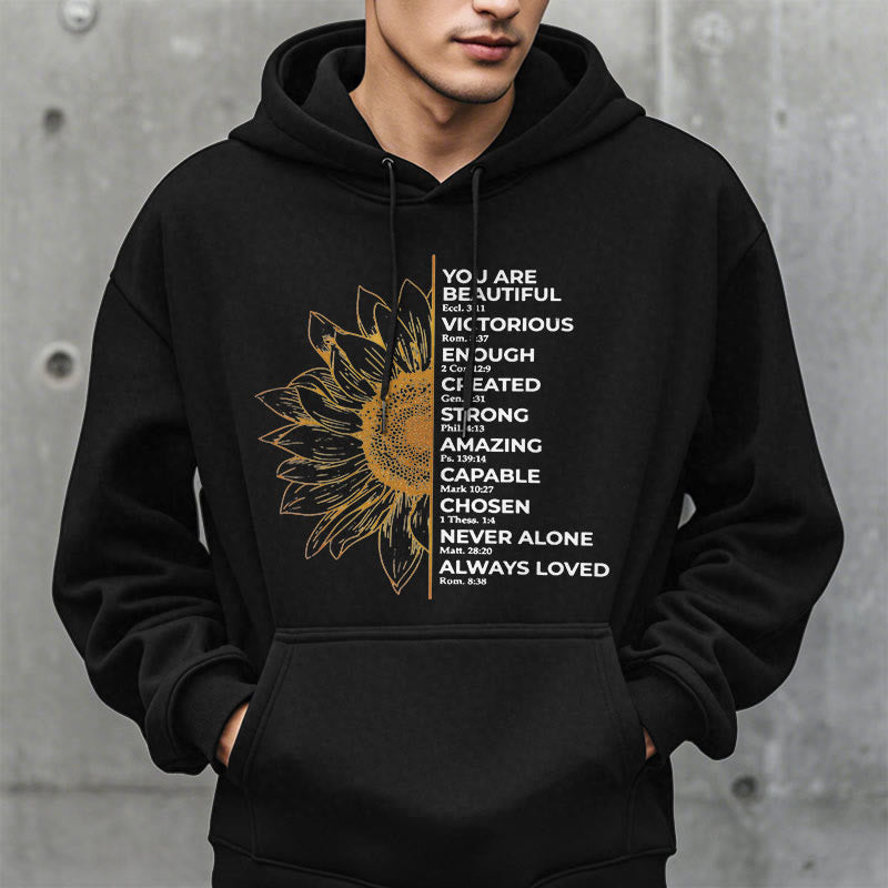 Christiandiscipleshop Quotation Style Sunflower Strength Positivity Fleece Lined Polyester Hoodie