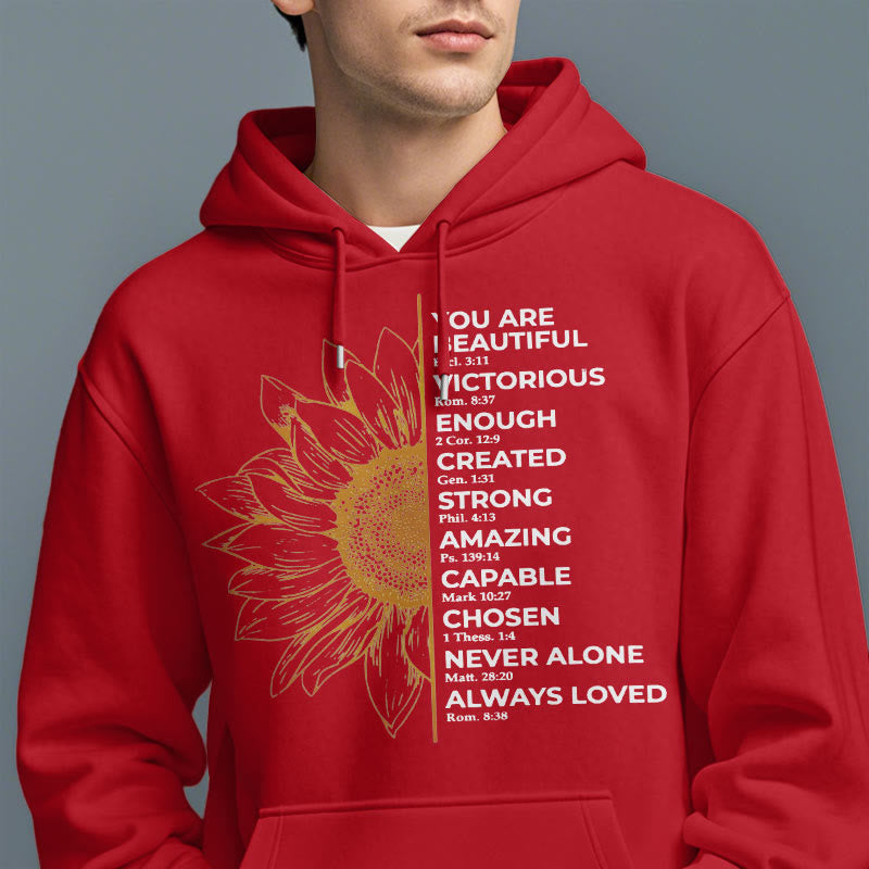 Christiandiscipleshop Quotation Style Sunflower Strength Positivity Fleece Lined Polyester Hoodie