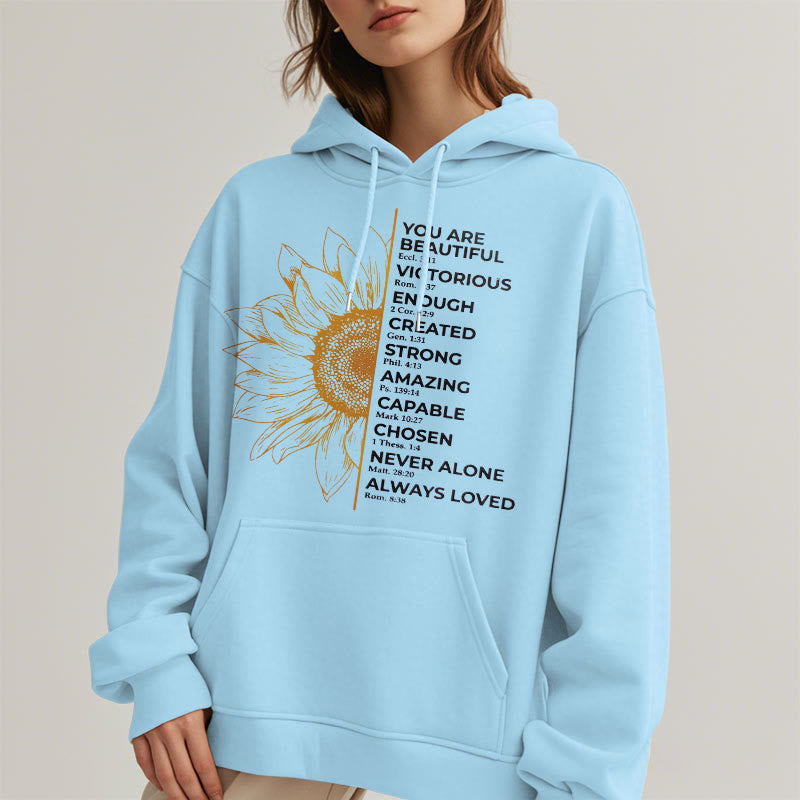 Christiandiscipleshop Quotation Style Sunflower Strength Positivity Fleece Lined Polyester Hoodie